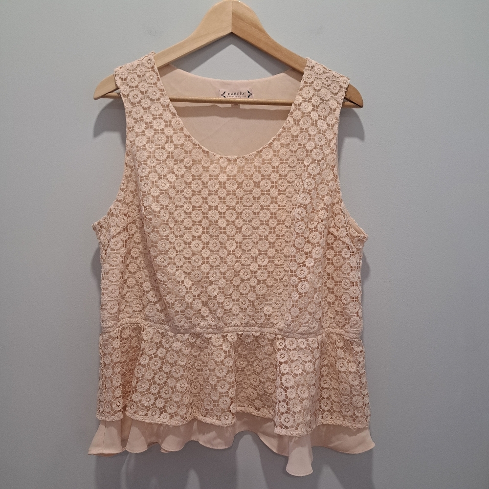 Nanette Lepore Pink Lace Coquette Fairy Cottagecore Boho Peplum Blouse Womens XL
